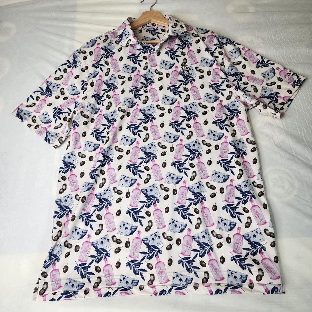 AOP Omni Hotels Resorts Novelty Print Mens Large‎ Golf Polo Shirt Short Sleeve